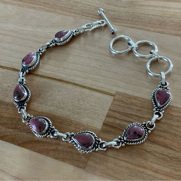 Rhodonite Solid 925 Sterling Silver Bracelet - Picture 3 of 5